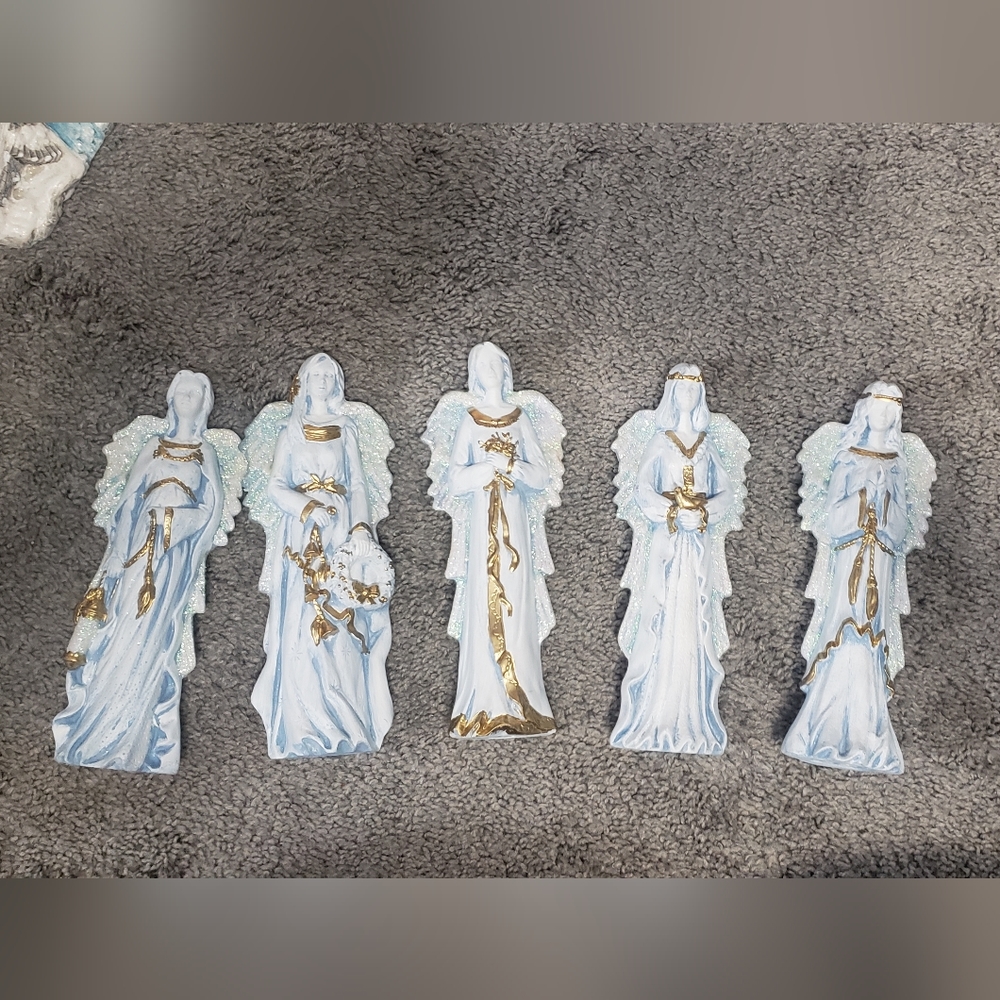 Five Blue Christmas Angel Figures